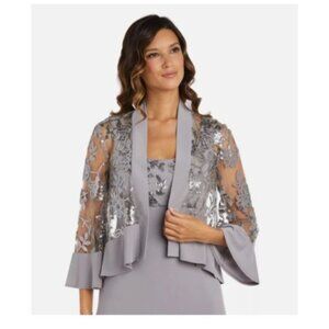 R&M Richards Womens Sequin  Sheer Lace Jacket shrug size18W plus Gray new